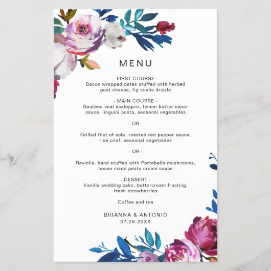 明るい鮮やかフローラモダン予算結婚のメニュー チラシ (正面)