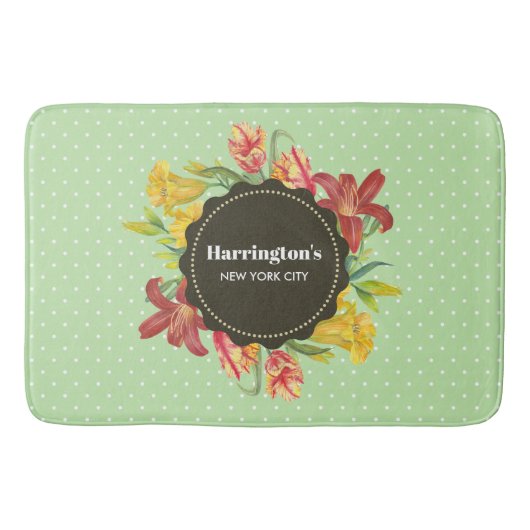 明るい鮮やか春の花リース水玉模様 バスマット (正面)