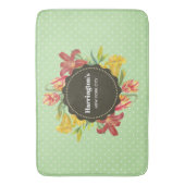 明るい鮮やか春の花リース水玉模様 バスマット (正面縦)