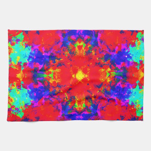 明るい鮮やか色のパターンのアート キッチンタオル (横)
