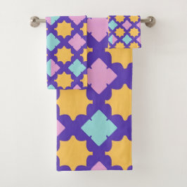 明るい鮮やか色の幾何学的パターン バスタオルセット