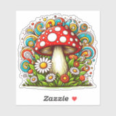 明るい鮮やか花に囲まれたキノコ シール (シート)