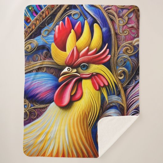 明るい鮮やか雄鶏 シェルパブランケット (正面)