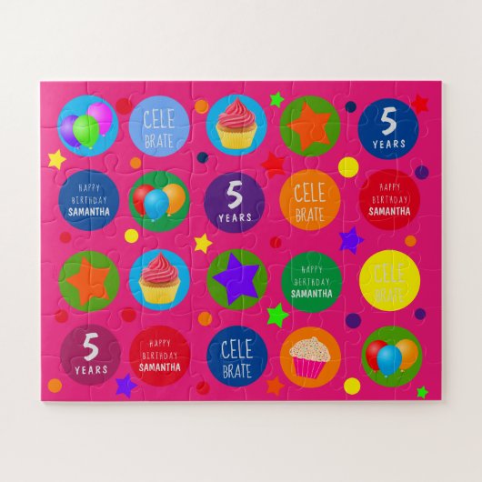 明るい鮮やか&カラフル – 任意の年齢のハッピーバースデー ジグソーパズル (横)