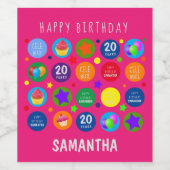 明るい鮮やか&カラフル – 任意の年齢のハッピーバースデー ワインラベル (シングルラベル)