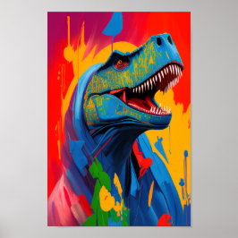 明るい鮮やかTレックスイラストレーションデジタルアート ポスター