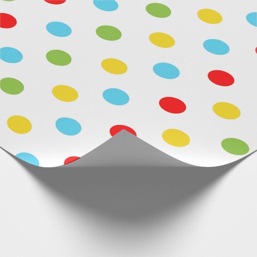 明るい黄緑青と赤の水玉模様 ラッピングペーパー (角)