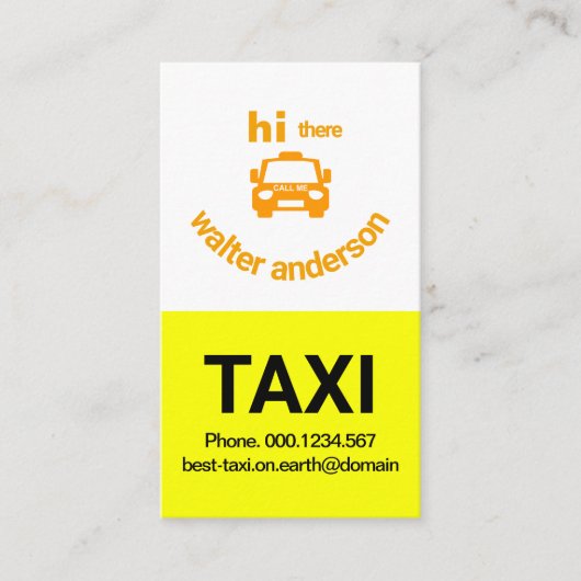 明るい黄色かわいいウィンキングタクシーの目のタクシー運転手 名刺 (正面)