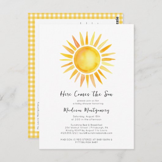 明るい黄色こ来この息子の赤ちゃんシャワー ポストカード (正面/裏面)