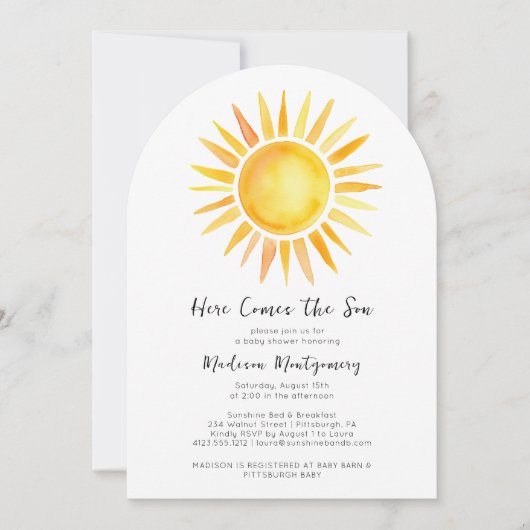 明るい黄色こ来この息子の赤ちゃんシャワー 招待状 (正面)