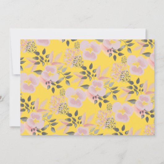 明るい黄色とピンクの花の柄と名前 ノートカード (裏面)