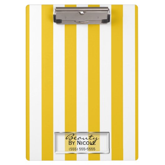 明るい黄色と白ストライプのモダンパーソナライズされた クリップボード (正面)