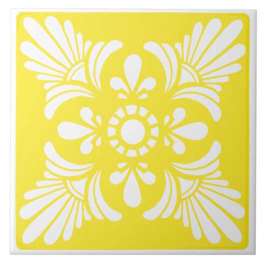 明るい黄色と白地中海のパターン（の模様が）ある タイル (正面)