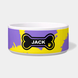 明るい黄色と紫のパーソナライズされた犬 ボウル