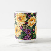 明るい黄色と紫の花のカラフルフローラ コーヒーマグカップ (中央)