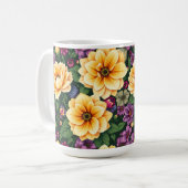 明るい黄色と紫の花のカラフルフローラ コーヒーマグカップ (正面左)