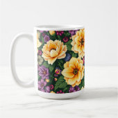 明るい黄色と紫の花のカラフルフローラ コーヒーマグカップ (左)