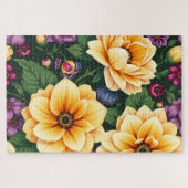 明るい黄色と紫の花のカラフルフローラ ジグソーパズル (横)