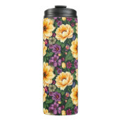 明るい黄色と紫の花のカラフルフローラ タンブラー (正面)