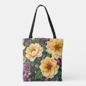 明るい黄色と紫の花のカラフルフローラ トートバッグ (裏面)