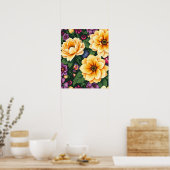 明るい黄色と紫の花のカラフルフローラ ポスター (キッチン)