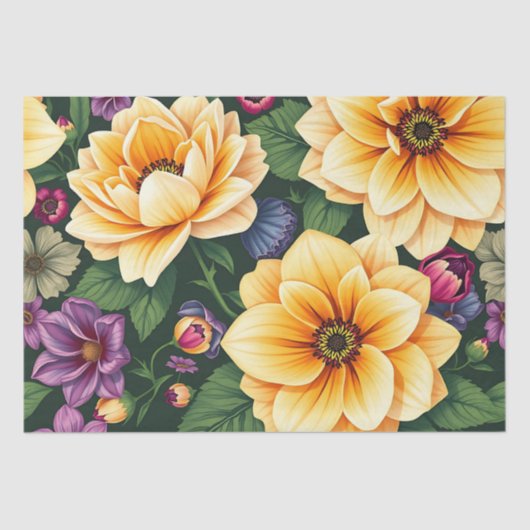 明るい黄色と紫の花のカラフルフローラ 薄葉紙 (正面)