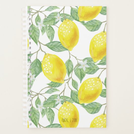 明るい黄色と緑のレモはっきりしたンの木のパターン プランナー手帳 (正面)
