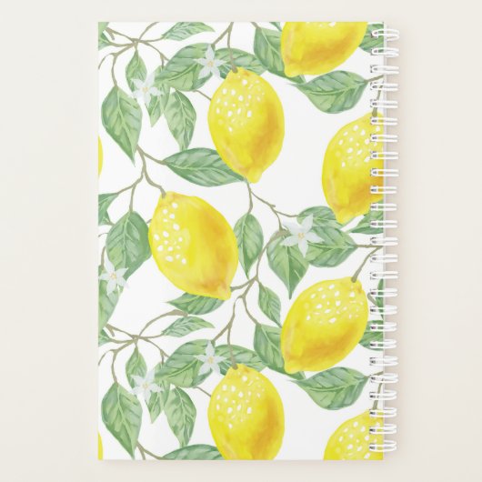 明るい黄色と緑のレモはっきりしたンの木のパターン プランナー手帳 (裏面)