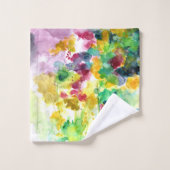 明るい黄色と緑の抽象芸術ワイルド開花 バスタオルセット (ウォッシュタオル)