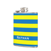 明るい黄色と青のストライプパーソナライズされた フラスク (左)