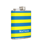 明るい黄色と青のストライプパーソナライズされた フラスク (右)