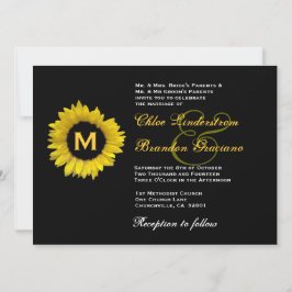 明るい黄色と黒のひまわり結婚のテンプレート 招待状