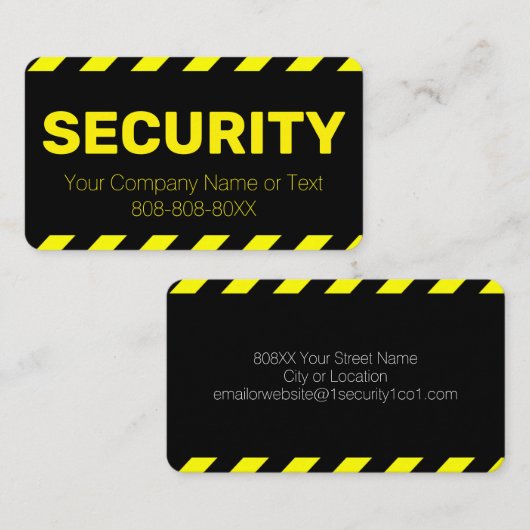 明るい黄色と黒の警告セキュリティガード 名刺 (正面/裏面)