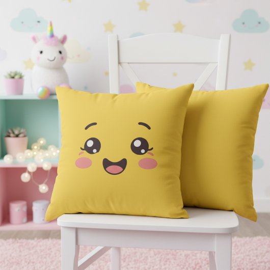 明るい黄色のかわいいスマイルフェイススローピロー クッション