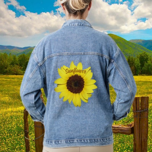 明るい黄色のひまわりフローラ写真 デニムジャケット