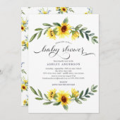 明るい黄色のひまわりフローラ赤ちゃんシャワー 招待状 (正面/裏面)