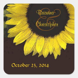 明るい黄色のひまわり結婚のステッカー スクエアシール