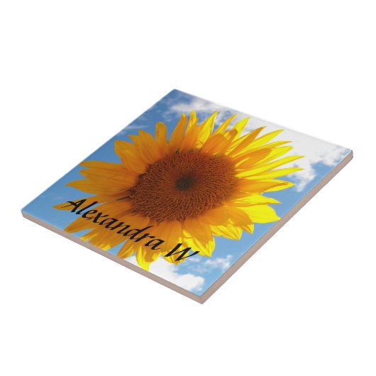 明るい黄色のひまわり青い空のタイパーソナライズされたル タイル (側面)
