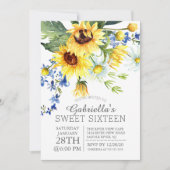 明るい黄色のひまわりSweet sixteenパーティー 招待状 (正面)