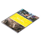 明るい黄色のろうけつ染めフォト縁どコラージュ、名前 ノートブック (左側)