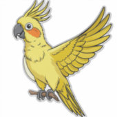 明るい黄色のオウムのキャラクター シール (正面)