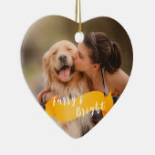 明るい黄色のカスタム犬の写真ハッピーパウィデイ セラミックオーナメント (右)