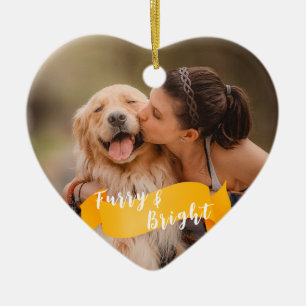 明るい黄色のカスタム犬の写真ハッピーパウィデイ セラミックオーナメント