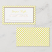 明るい黄色のギンガムベビーシャワーおむつラッフル エンクロージャーカード (正面/裏面)