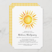 明るい黄色のサンシャインギンガムベビーシャワー 招待状 (正面/裏面)