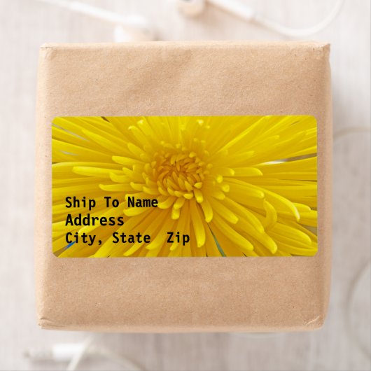 明るい黄色のスパイシーダリアのクローズアップ写真 ラベル (インサイチュ)