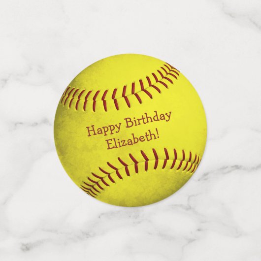 明るい黄色のソフトボールをテーマにした女子スポーツパーティー コンフェッティ (スモール正面)
