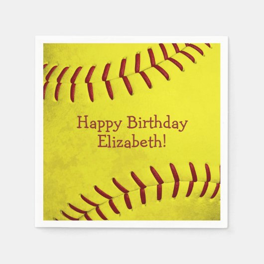 明るい黄色のソフトボールをテーマにした女子スポーツパーティー スタンダードカクテルナプキン (正面)
