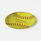 明るい黄色のソフトボールをテーマにした女子スポーツパーティー ペーパープレート (アングル)