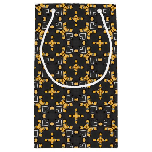 明るい黄色のタクシーのタクシーのパターン スモールペーパーバッグ (裏面)